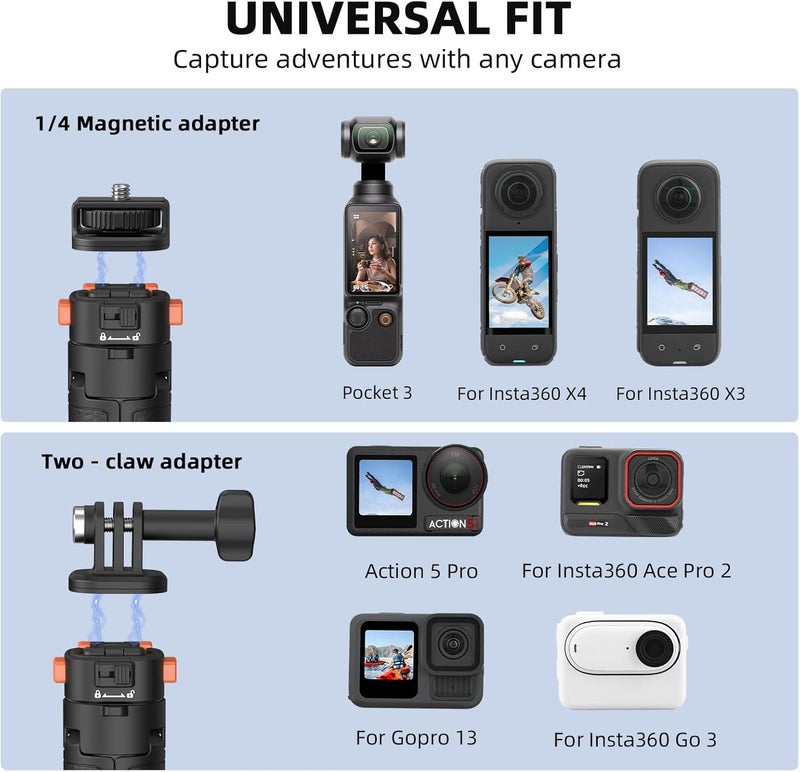 BRDRC 64in Pocket 3 Selfie Stick Tripod for GoPro Camera, Extendable Stand with Quick Release 1/4'' Screw Vlog for DJI Osmo Pocket 3 Action 5 Pro 4 3 for Insta360 X4 X3 X2 for AKASO DSLR Accessories - Image 2